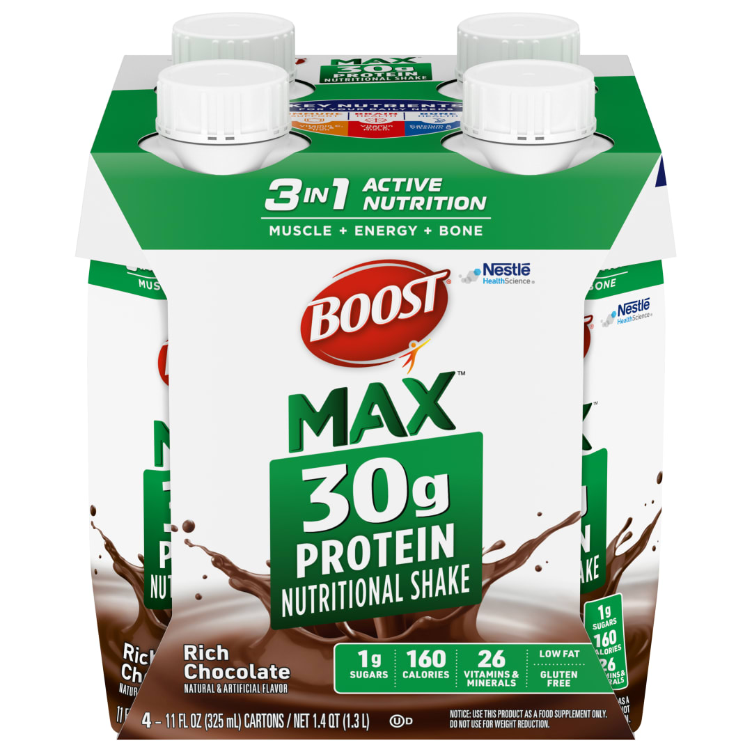 BOOST Max 30g High Protein Nutritional Drink Shakes, Rich Chocolate, 11 fl oz, 4 Pack
