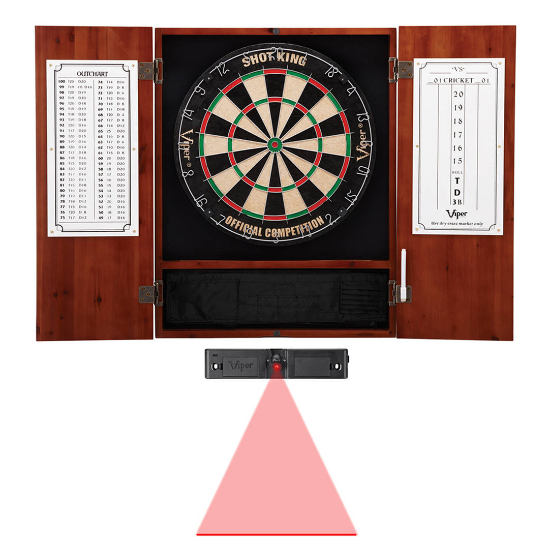 Viper Metropolitan Cinnamon Steel Tip Dartboard Cabinet, Viper Shot King Bristle Dartboard, and Throw Line Light