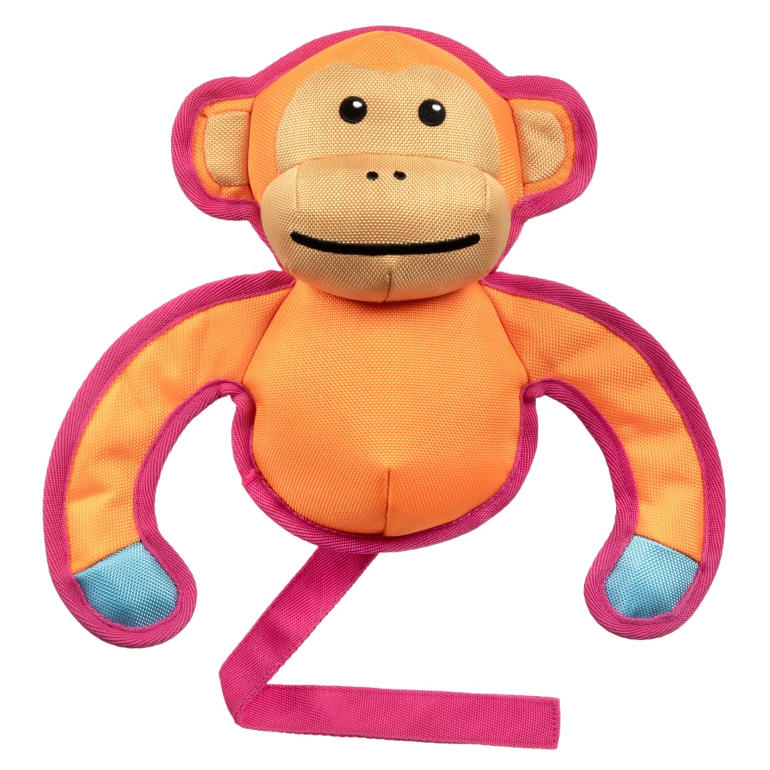 goDog Flap ‘N Fun Marty Monkey Squeaky Dog Toy, Plush with Chew Guard Technology, Orange, Large