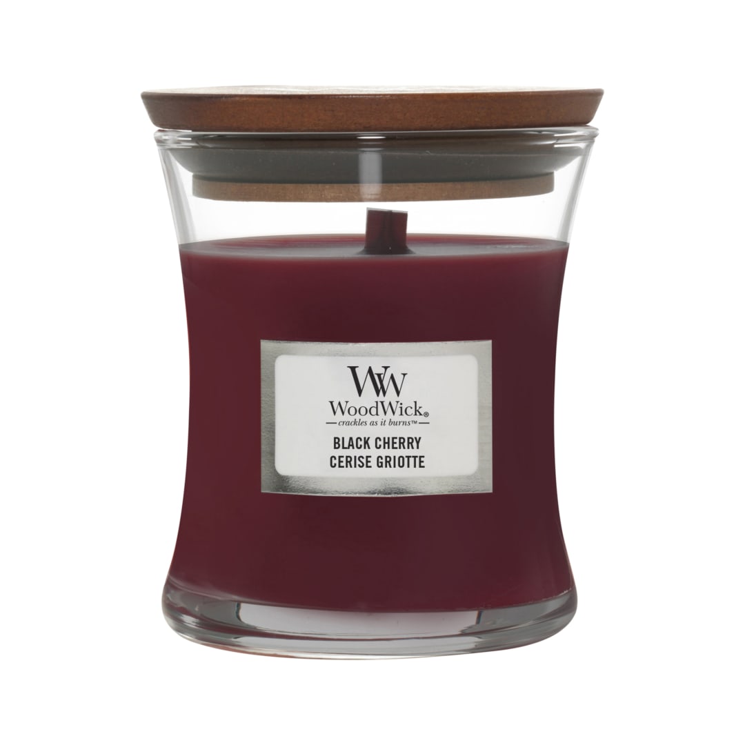 WoodWick Vela perfumada hourglass mediana | Cereza negra | con mecha crepitante | Tiempo de combustión: hasta 60 horas | Regalos para mujeres