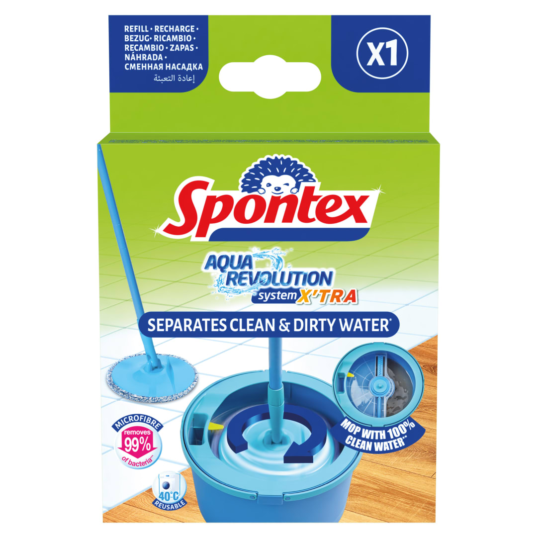 Spontex Aqua Revolution System X'tra Recambio para mopa | Cabezal de mopa de microfibra para superficies húmedas y secas | Limpia suelos laminados, de madera y de baldosas