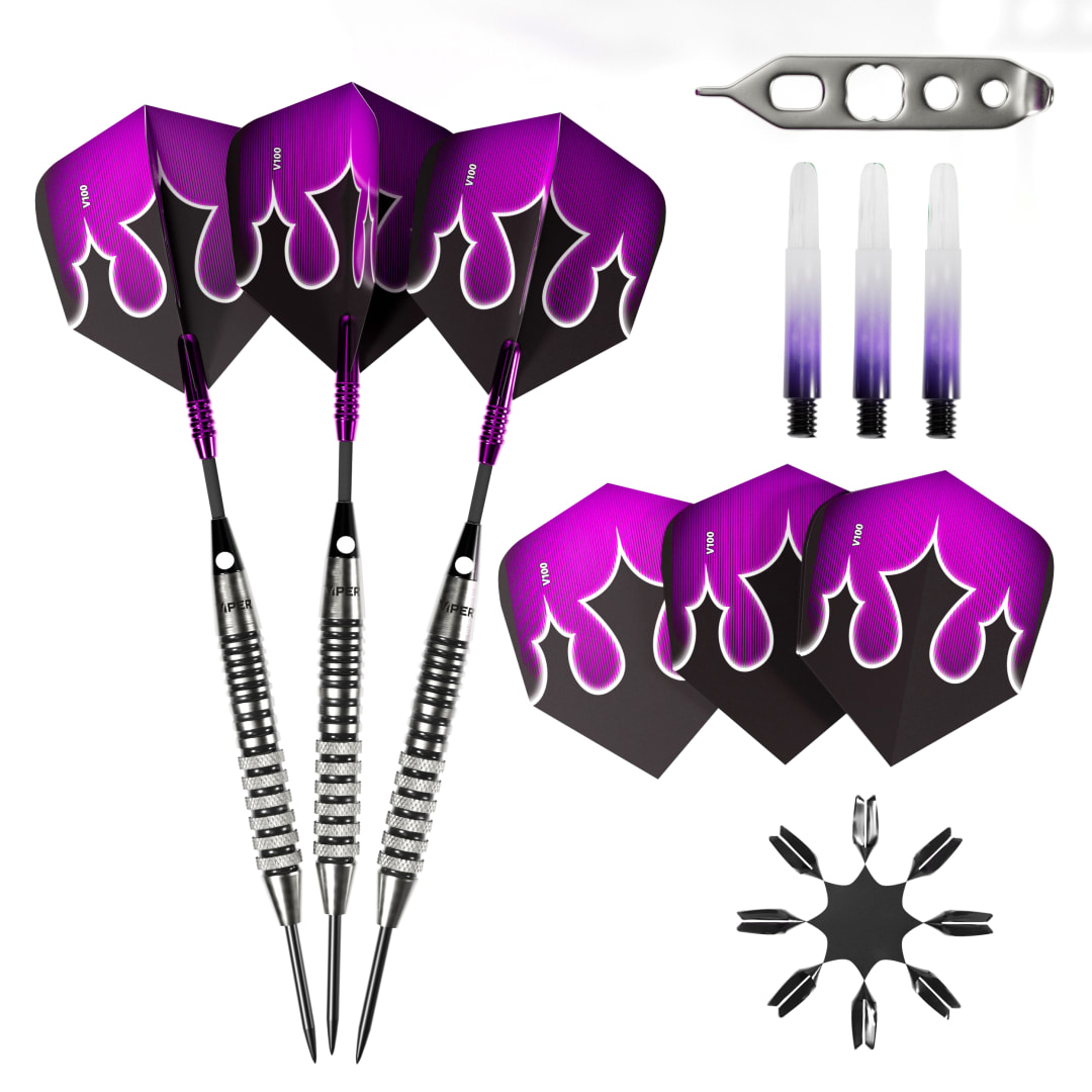 Viper Shot King Steel Tip Dart Set with Nomad Dart Case | 80% Tungsten | Purple | 21 Grams