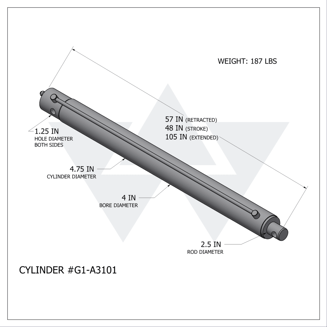 Galbreath™ Hydraulic Jib Cylinder (4" X 2.5" X 48")