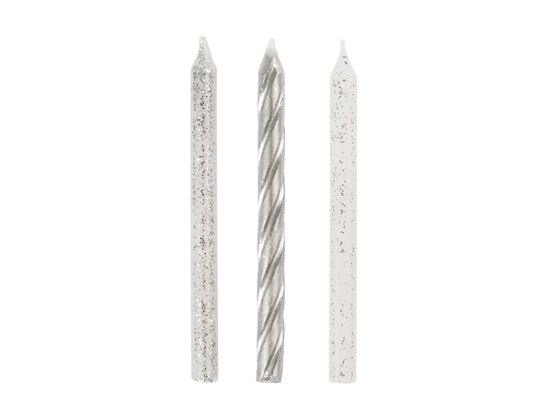 Glitter and Silver Spiral Birthday Candles - Assorted, 24ct