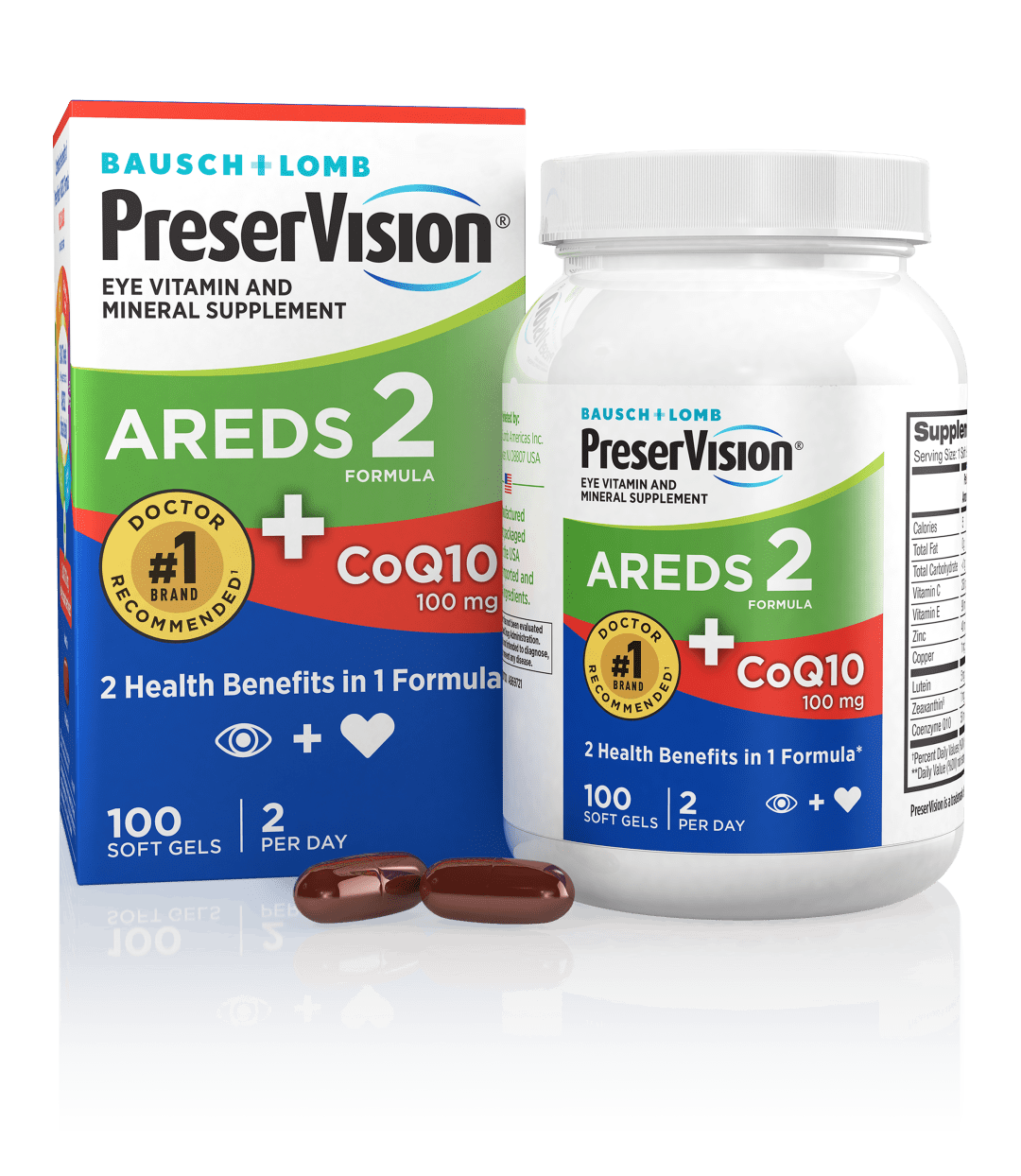 PreserVision AREDS 2 Formula + CoQ10 Vitamin &amp; Mineral Supplement 100 ct Soft Gels