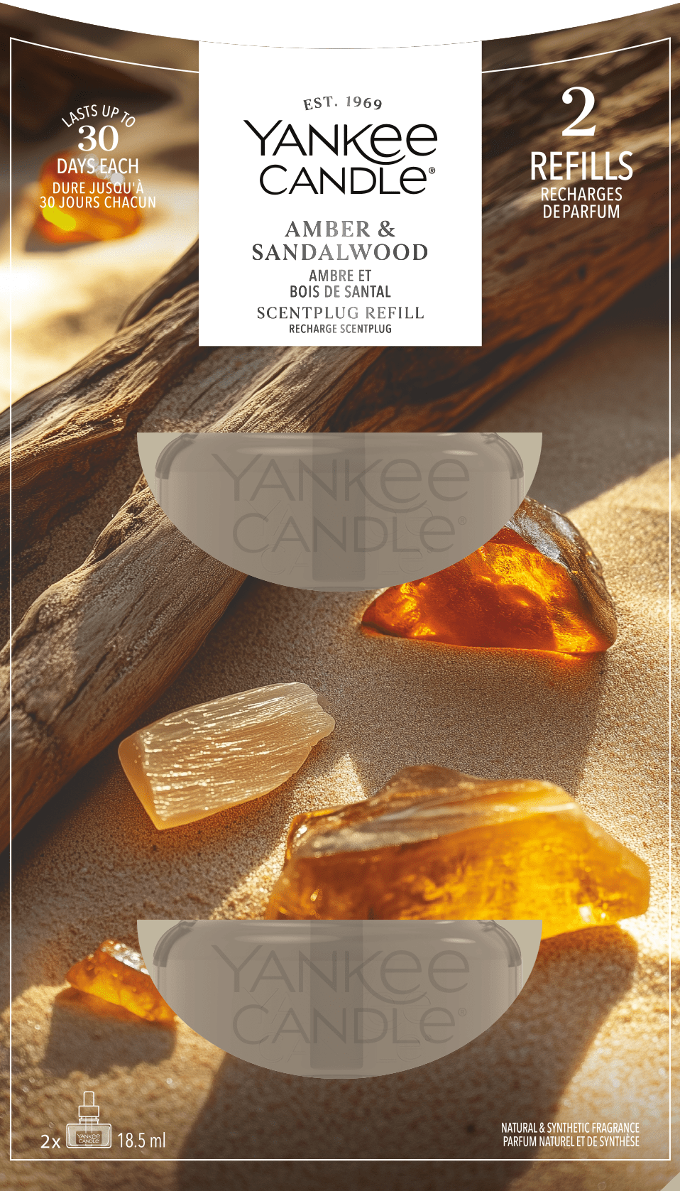 Yankee Candle Recambio de ambientador Scent Plug | Amber & Sandalwood | Para espacios pequeños y medianos | Fragancia duradera