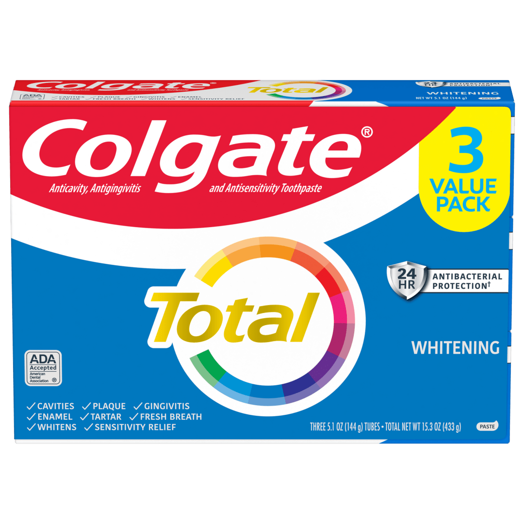 Colgate Total Teeth Whitening Toothpaste, Mint Toothpaste, 5.1 oz Tube, 3 Pack