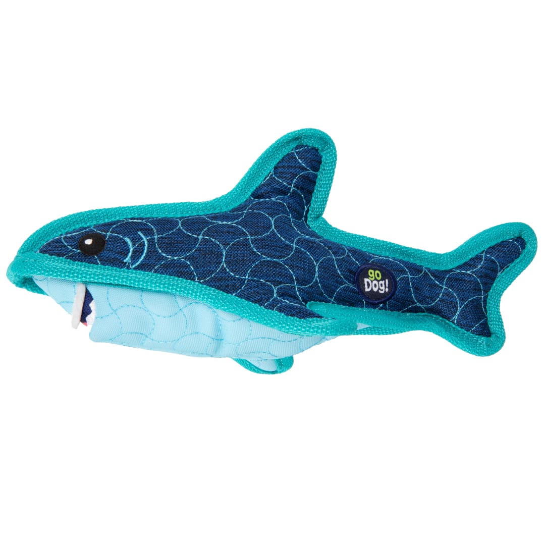 goDog Tough Guard Stanley Shark Squeaky Dog Toy, Plush with Chew Guard Technology, Blue, Large