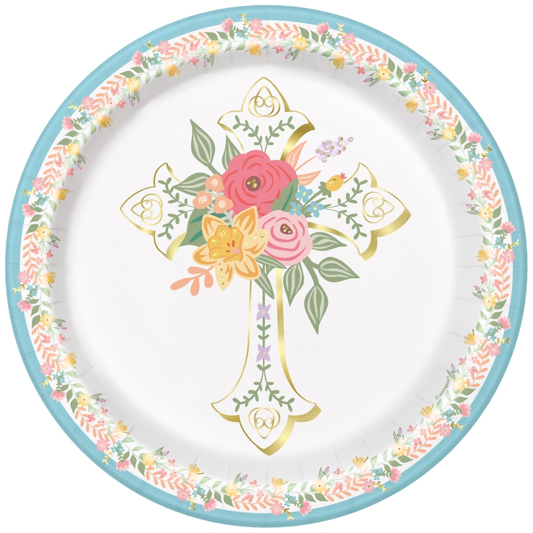 Traditional Easter Round 7" Dessert Plates, 8ct - Foil Stamping