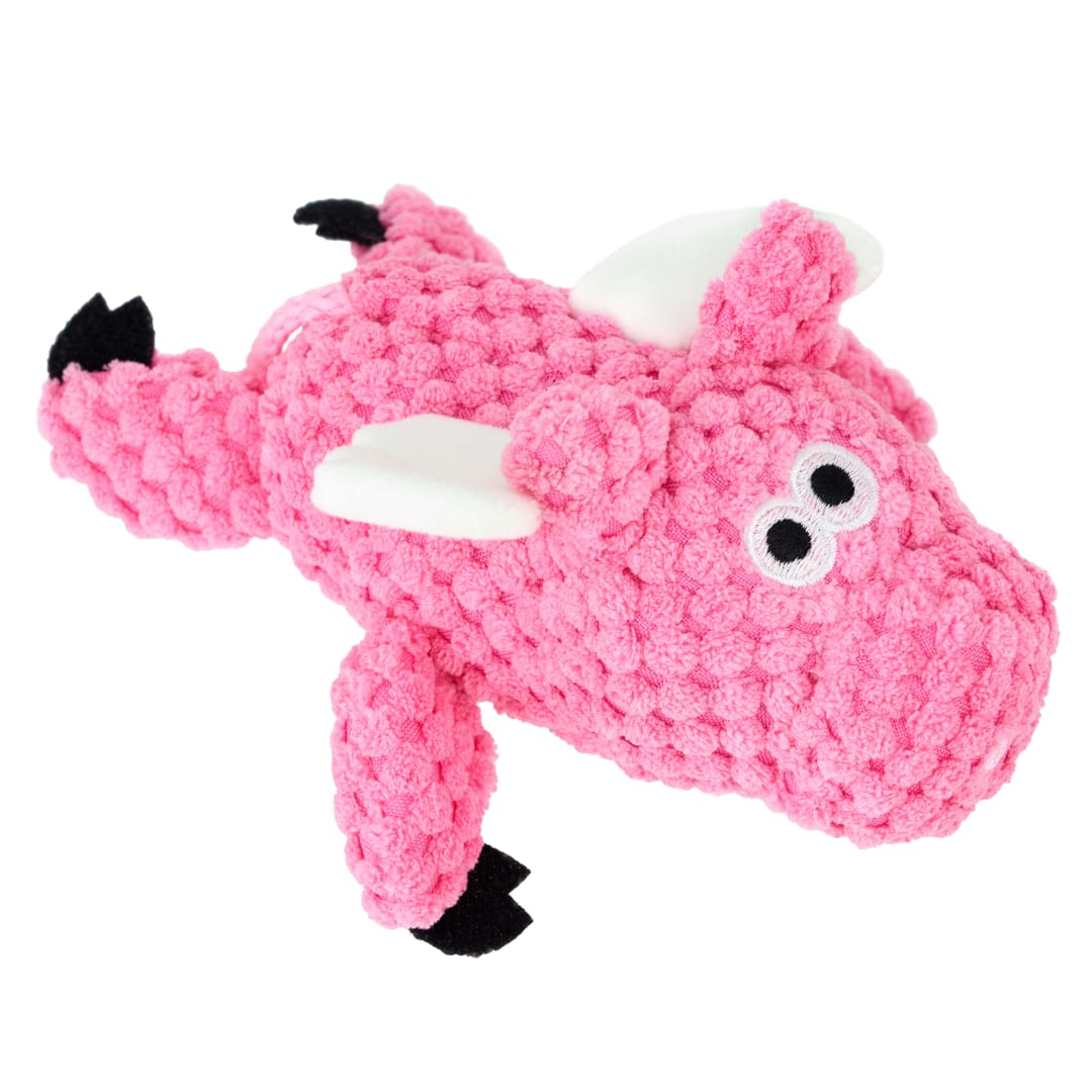 goDog Farm Friends Sitting Flying Pig Squeaky Dog Toy, Plush with Chew Guard Technology, Pink, Mini