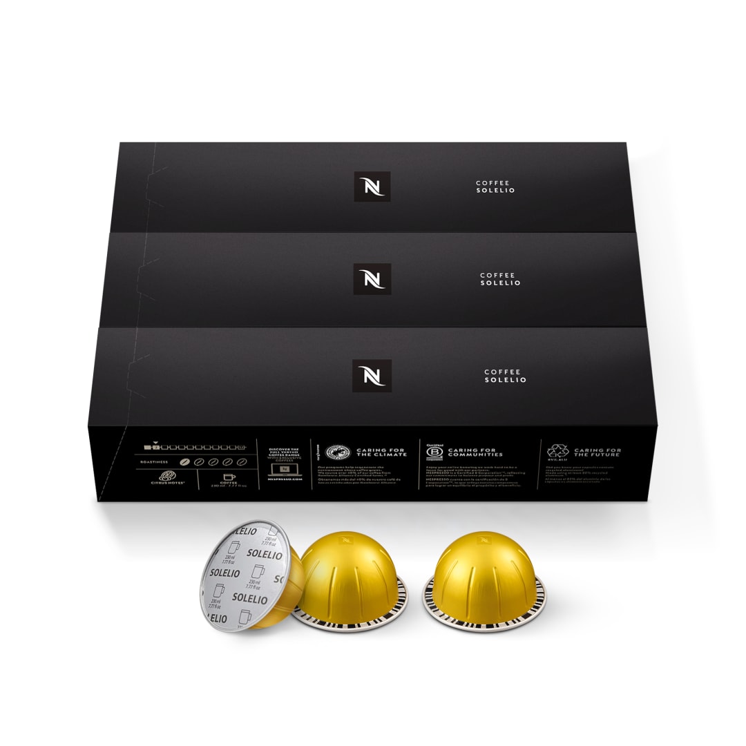 Nespresso Capsules Vertuo, Solelio, Mild Roast Coffee, 30 Count Coffee Pods