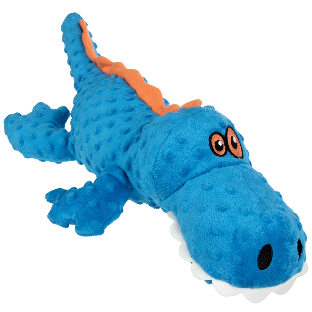 goDog Jumbo Gators with Chew Guard Technology Squeaky Plush Dog Toy, Blue, XL