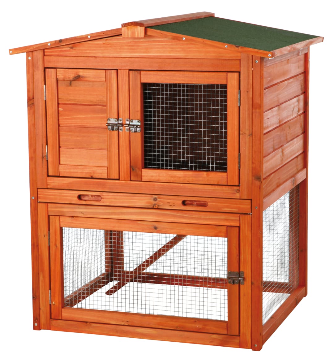 natura Single Rabbit Hutch with Run, Peaked Roof, S