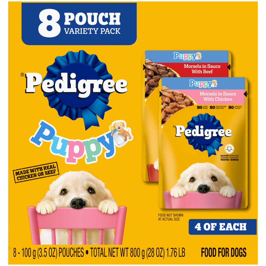 PEDIGREE CHOICE CUTS Puppy Soft Wet Meaty Dog Food Morsels in Sauce With Chicken and With Beef Variety Pack, (8) 3.5 oz. Pouches