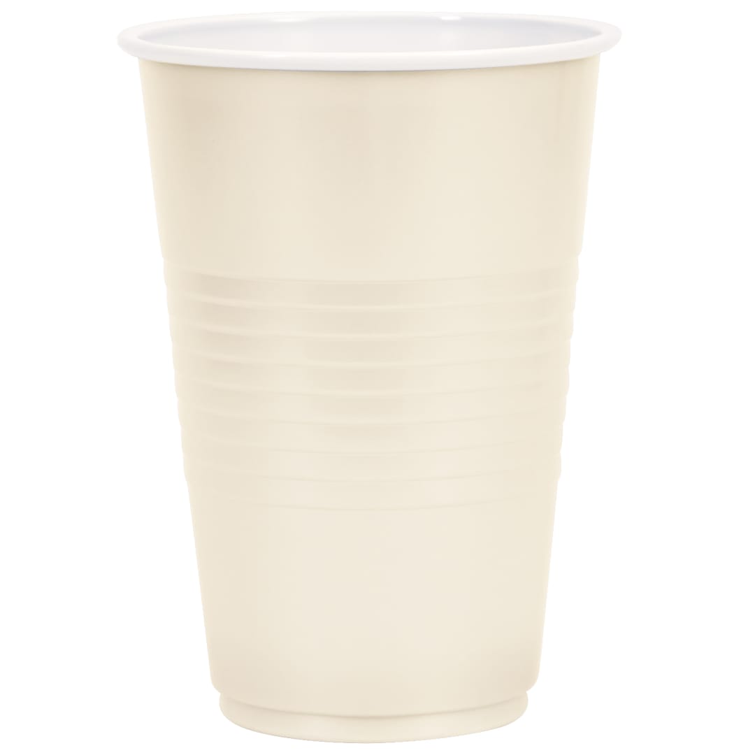Vanilla Cream Solid 16oz Plastic Party Cups, 50ct