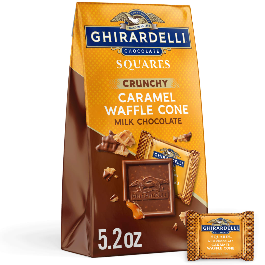 GHIRARDELLI Milk Chocolate Caramel Waffle Cone Squares, 5.2 oz Bag