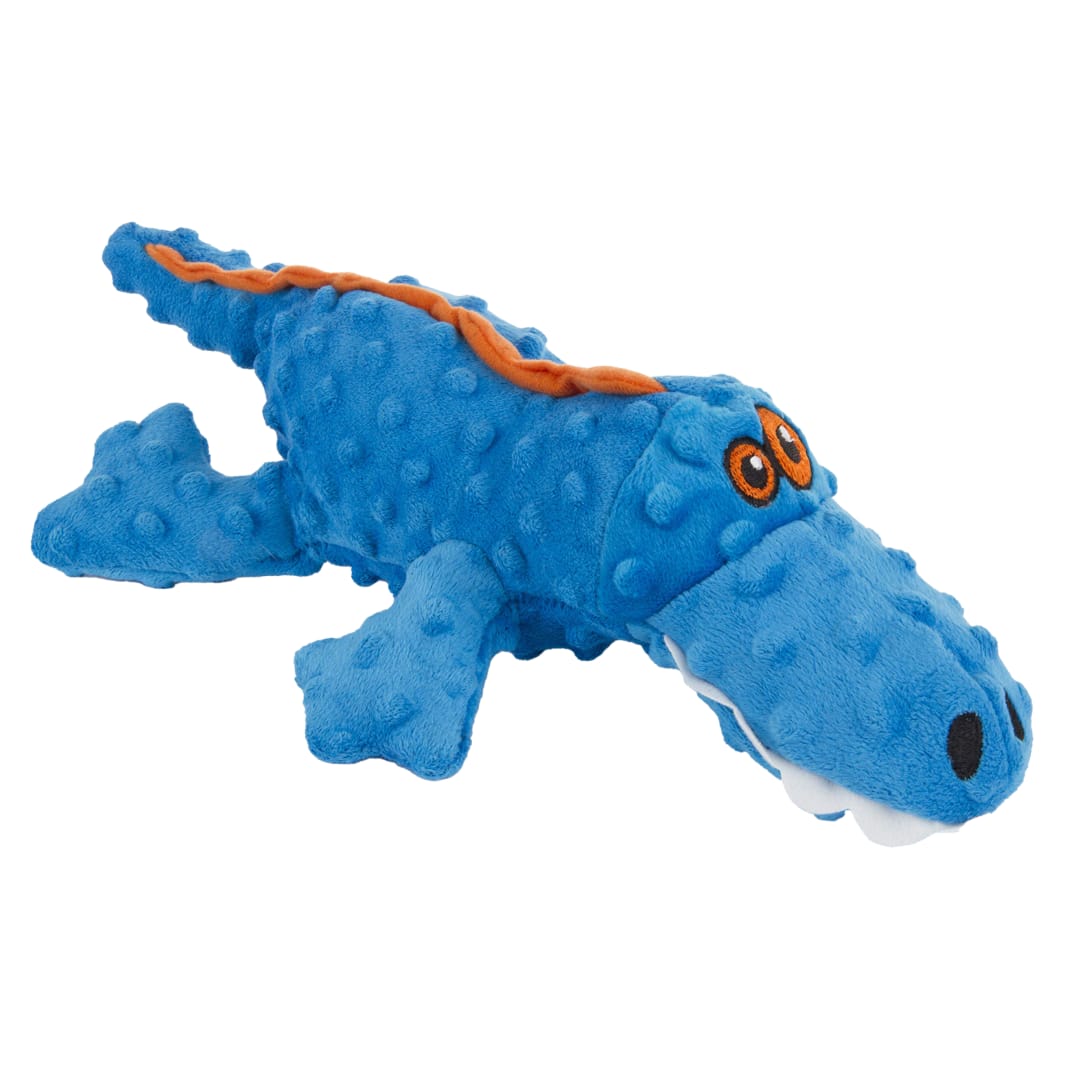goDog Gators Squeaky Dog Toy, Plush with Chew Guard Technology, Blue, Large