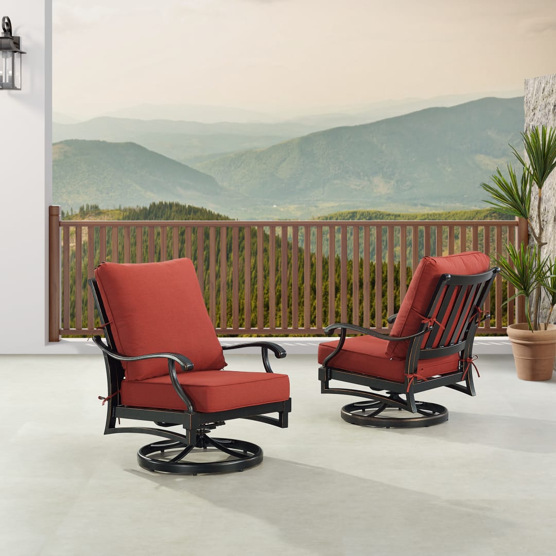 Pair of Black Aluminum Patio Deep Seating Swivel Rocker Club Chairs with Cushions