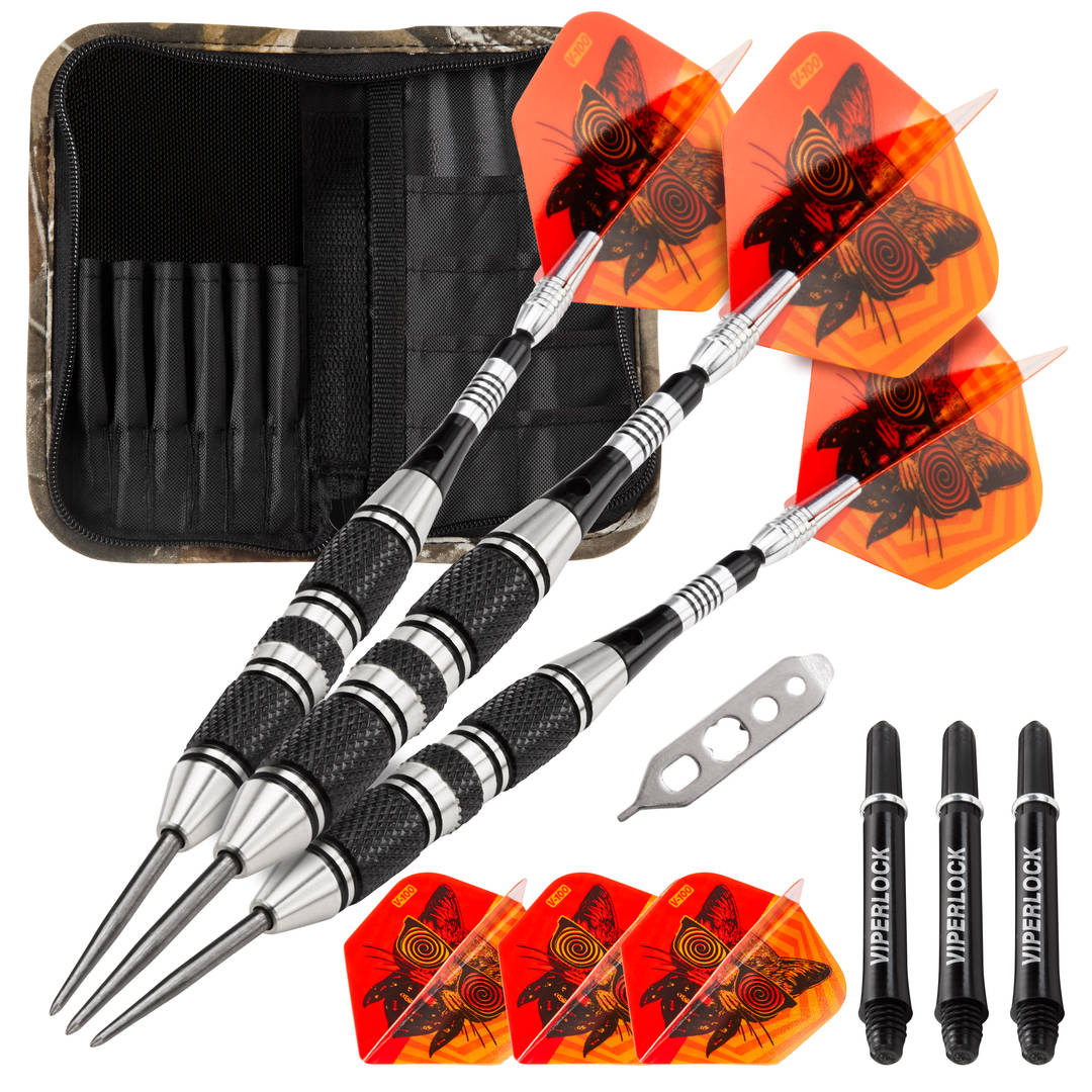 Viper The Freak Steel Tip Darts 3 Knurled Rings Barrel 22 Grams and Casemaster Realtree Hardwoods Deluxe Camouflage Dart Case