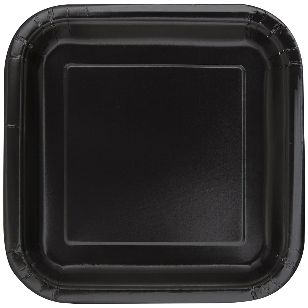 Midnight Black Solid Square 9" Dinner Plates, 14ct