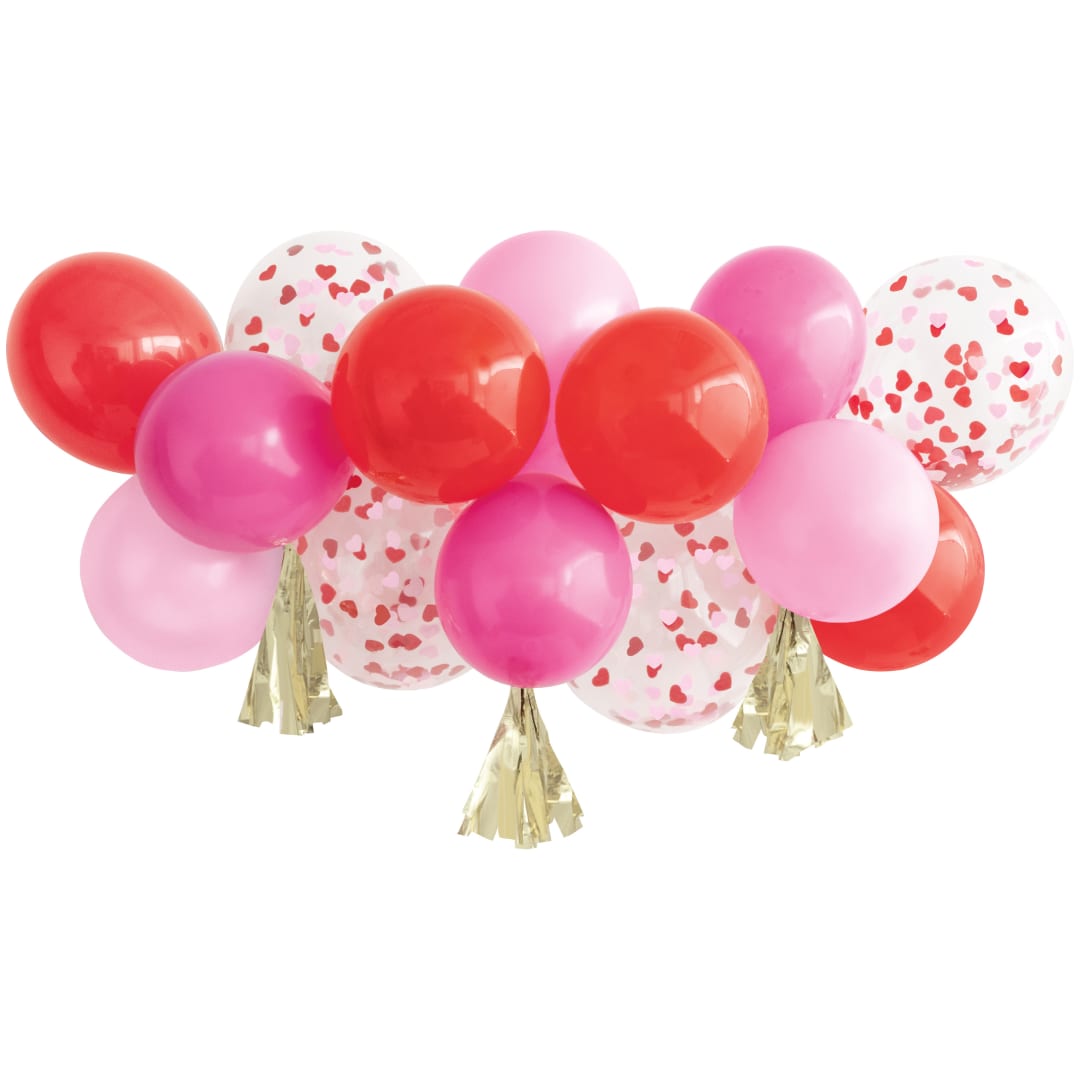 Red, Pink, White &amp; Confetti Balloon Cloud Decoration Kit with Gold Foil Tassels