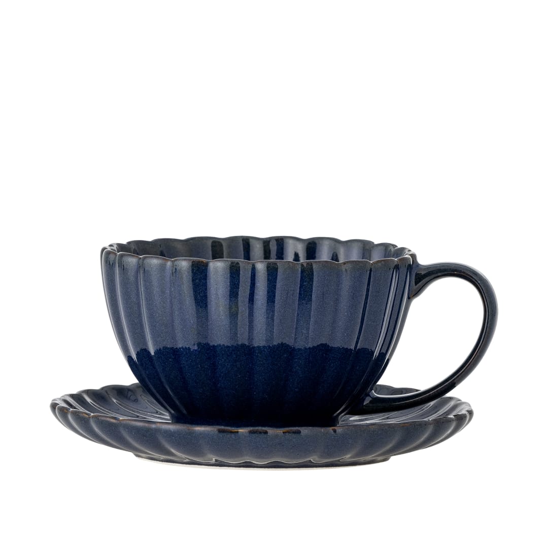 82061910 - Latina Cup w/Saucer, Blue, Stoneware STOCK: 300