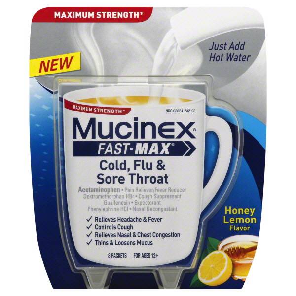 MUCINEX® FAST-MAX® Hot Drink - Cold Flu & Sore Throat 6/8 sachets
