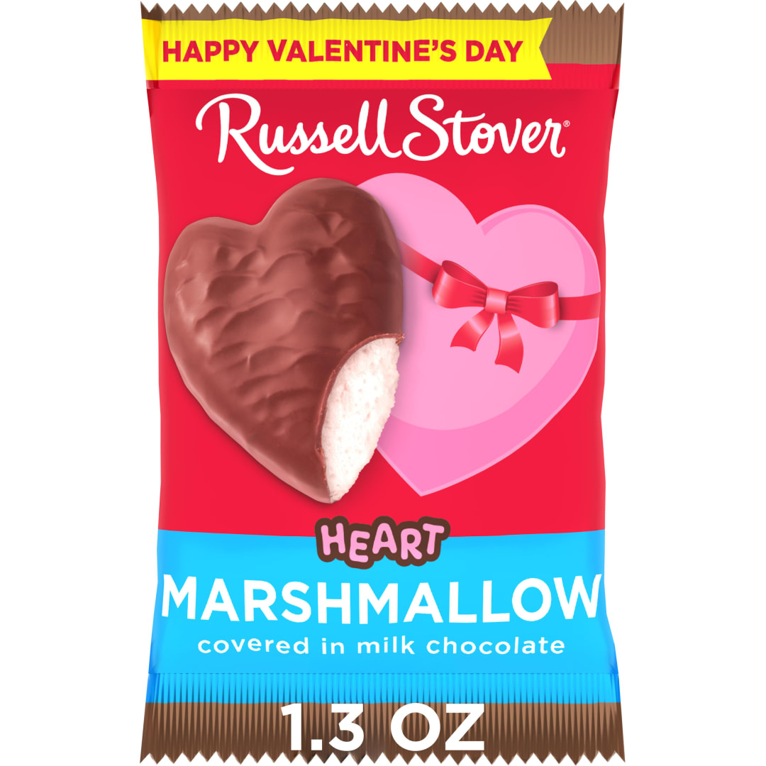 RUSSELL STOVER Valentine's Day Milk Chocolate Marshmallow Heart Candy Bar, 1.3 oz.