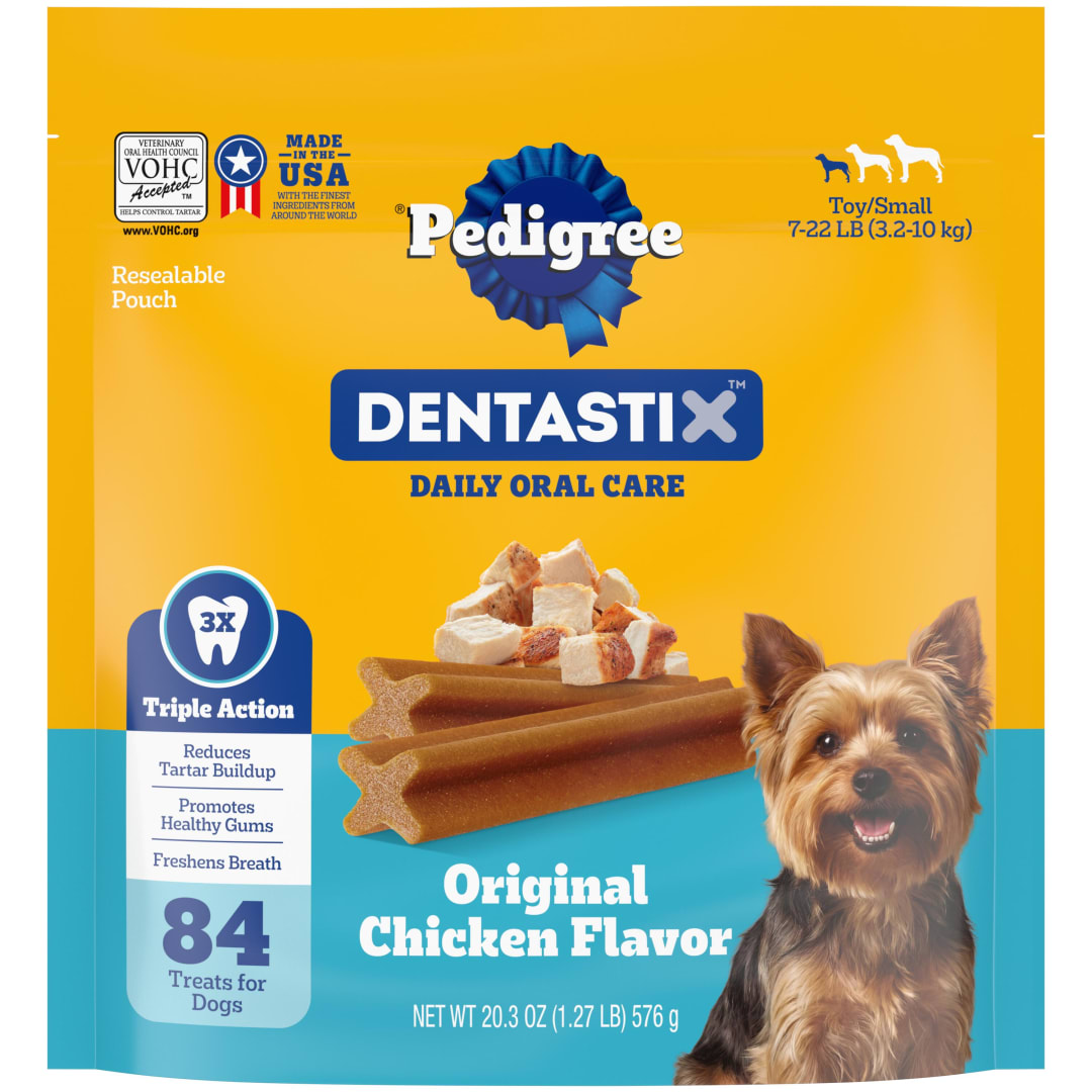 PEDIGREE DENTASTIX Toy/Small Dog Dental Treats Original Flavor Dental Bones, 1.11 lb. Pack (84 Treats)