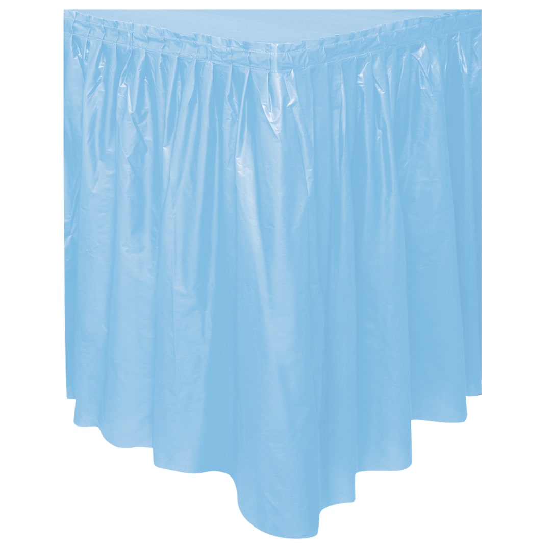 Powder Blue Solid Plastic Table Skirt, 29" x 21 ft