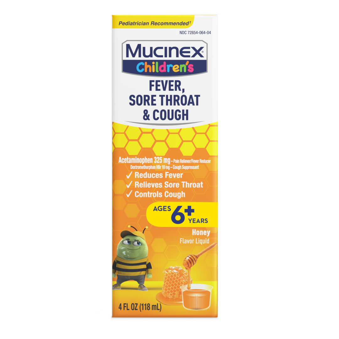 MUCINEX® Children`s Liquid Fever, Sore Throat & Cough Honey 6/4 oz.