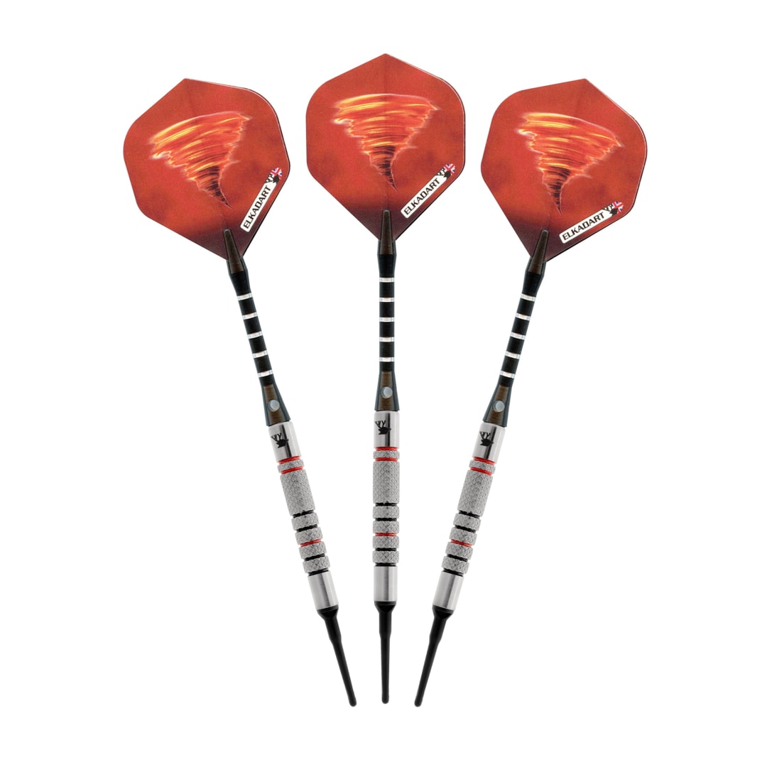 Elkadart Tornado 90% Tungsten Soft Tip Dart Set 3 Red and 4 Black Rings 18 Grams