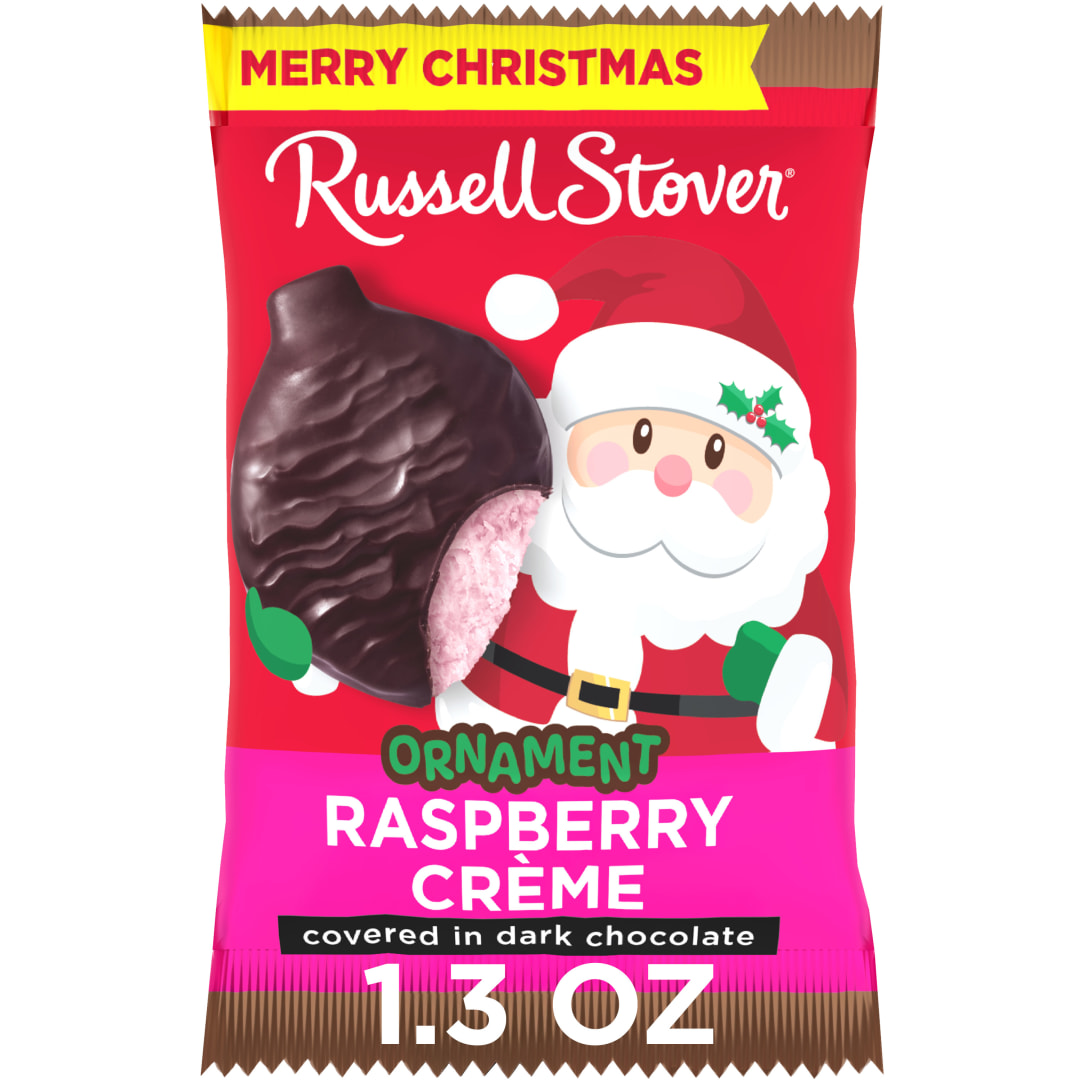 RUSSELL STOVER Christmas Dark Chocolate Raspberry Crème Candy Ornament, 1.3 oz.