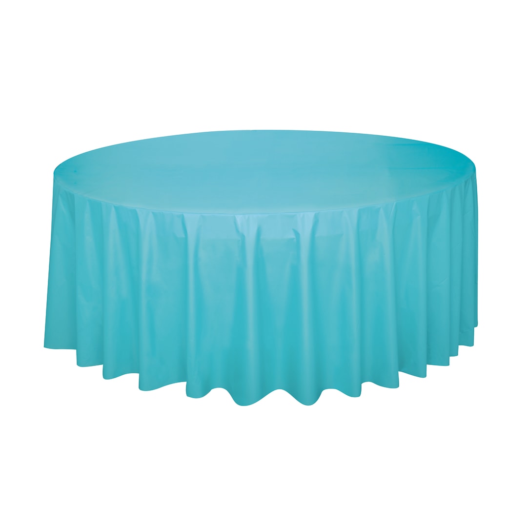 Terrific Teal Solid Round Plastic Table Cover, 84"