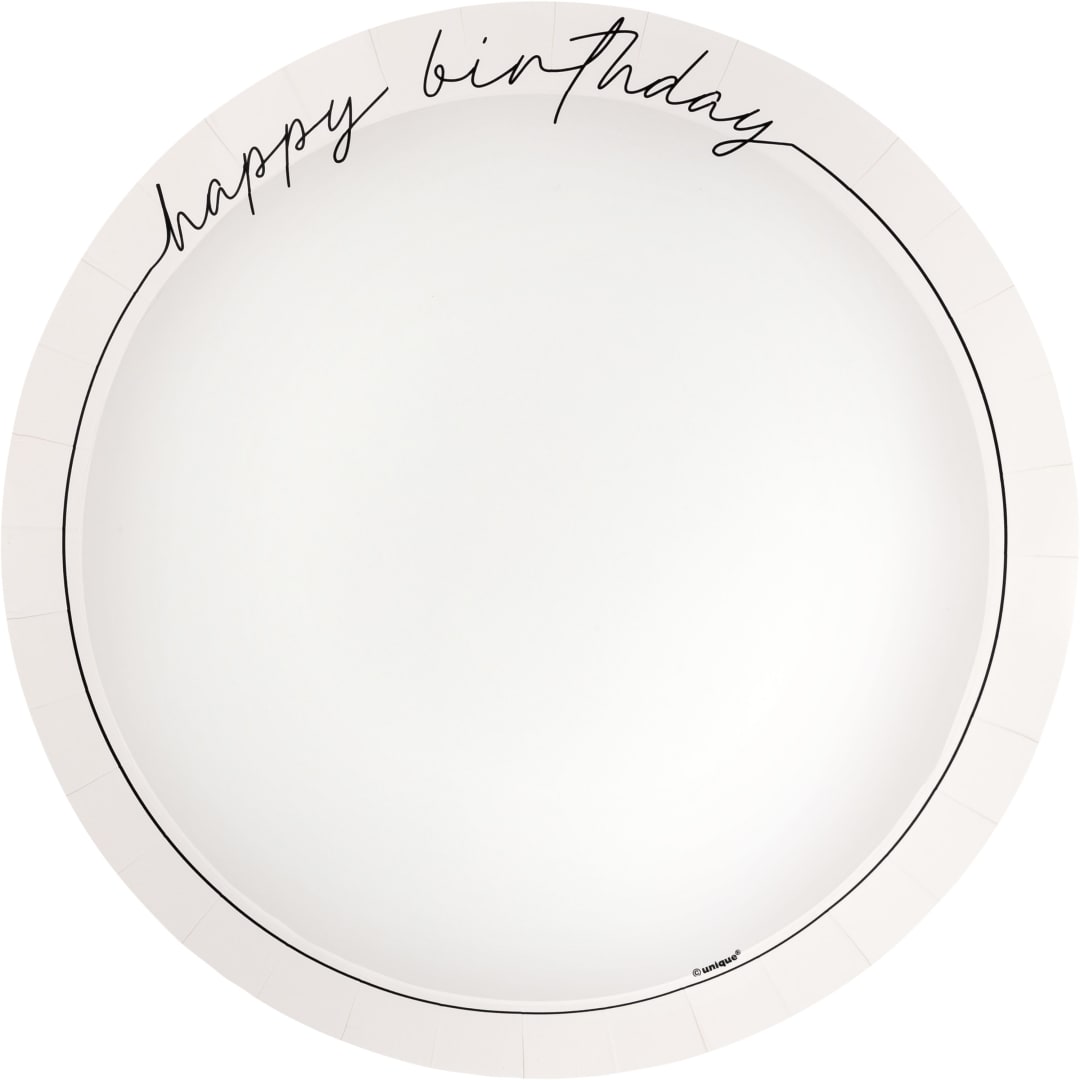 Script Birthday "Happy Birthday" Shallow Round 9.25" Dinner Plates, 8ct