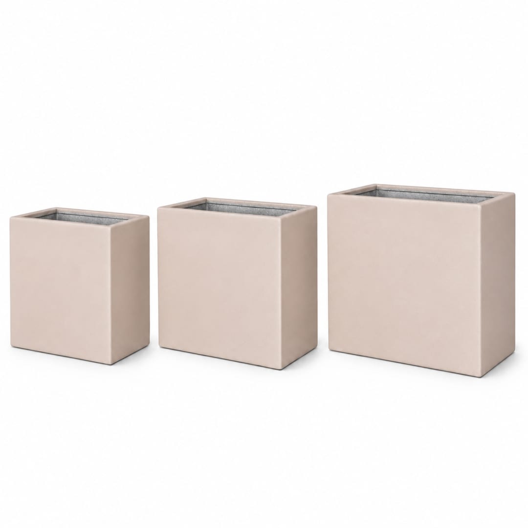 Set of 3 Rectangular Polystone Indoor/Outdoor Planters, Sand