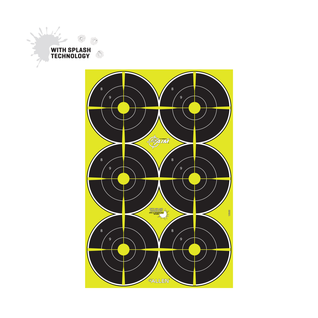 EZ Aim® Reactive Paper Shooting Targets, Bullseye, 6-Targets Per Sheet, 12.5"W x 18.25"H, 100-Pack, Black/Chartreuse