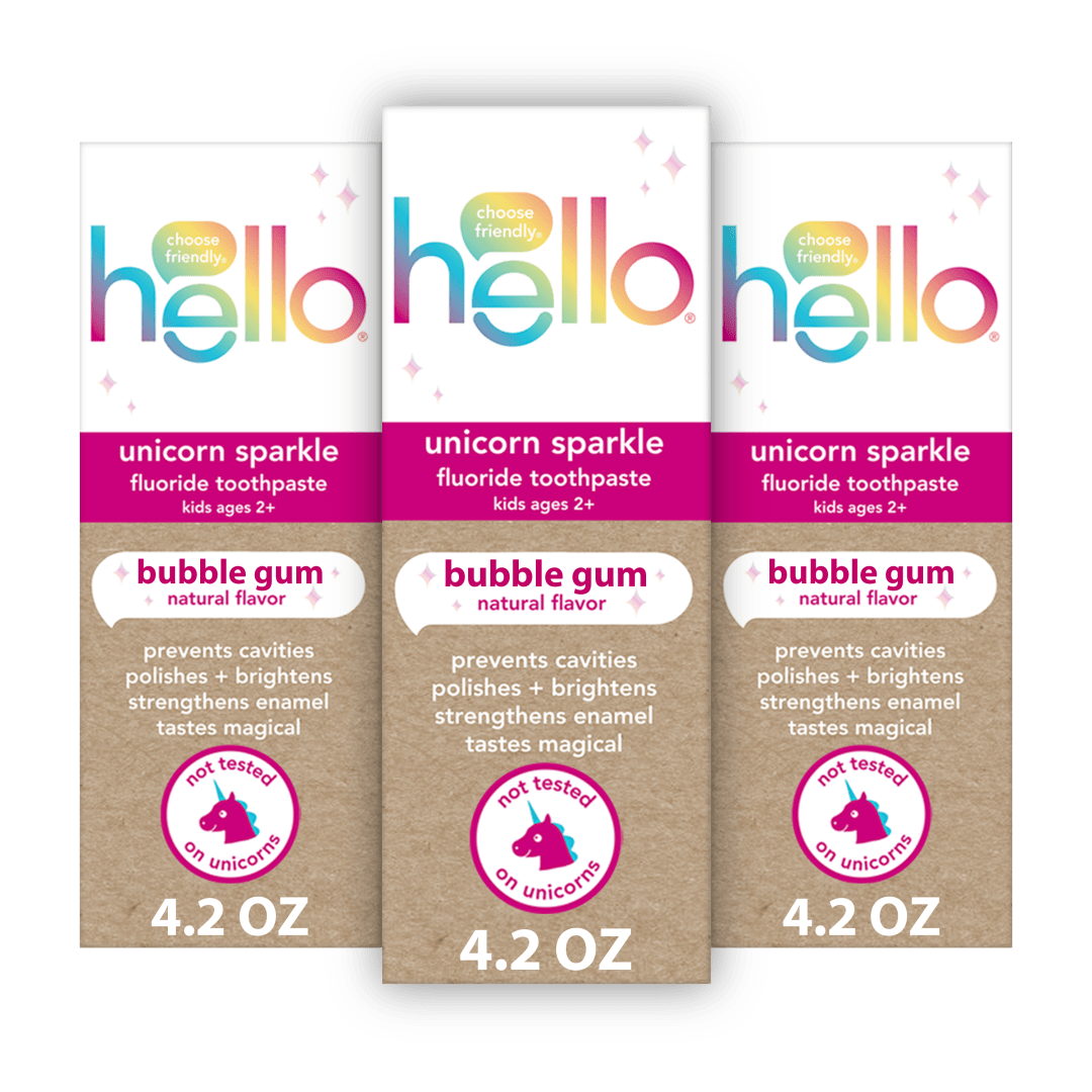 hello Unicorn Sparkle Kids Toothpaste with Fluoride, Bubble Gum Toothpaste, 4.2 Oz Tube (Pack of 3)