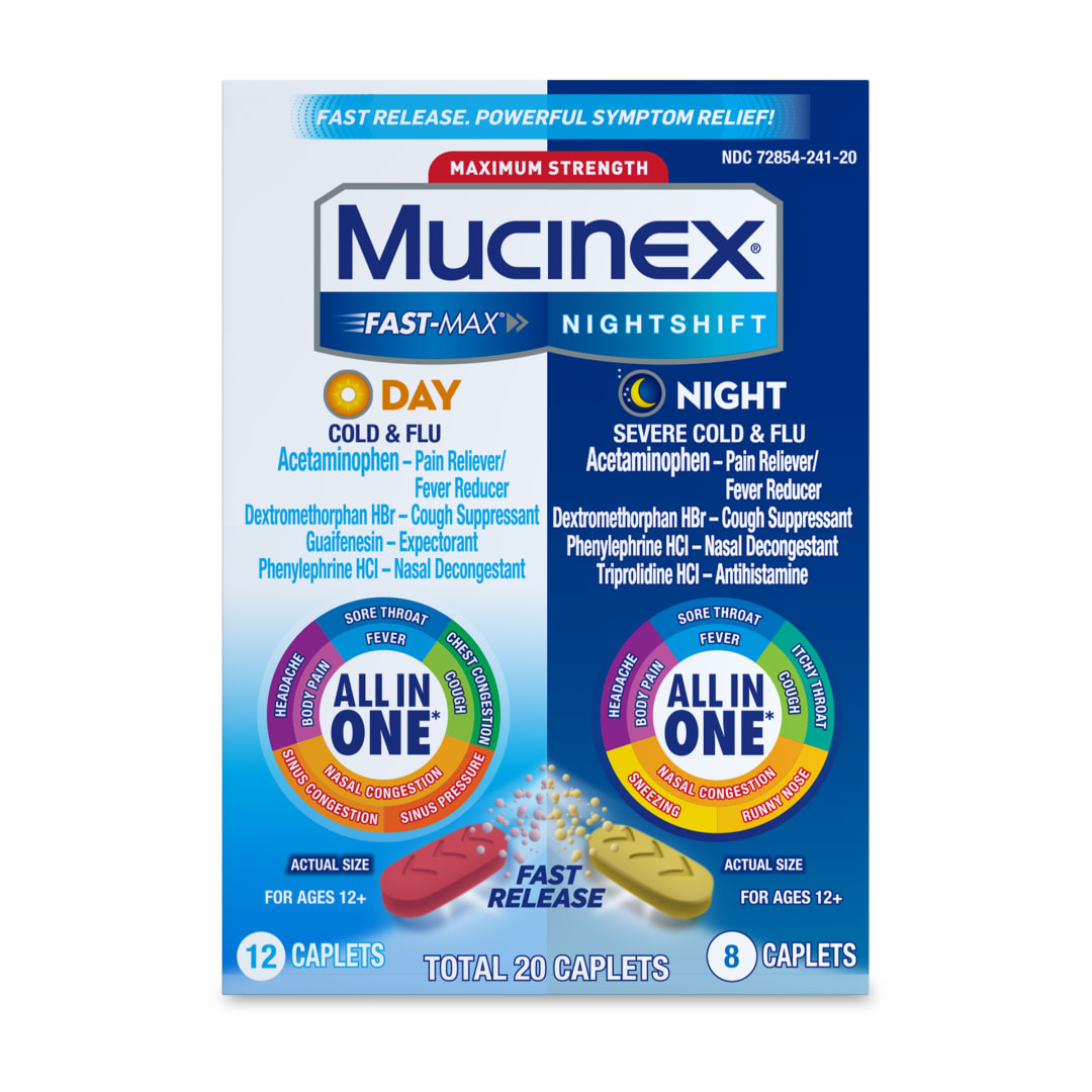 MUCINEX® FAST-MAX® Day Cold & Flu & Nightshift® Night Severe Cold & Flu  Caplets - 24/20 ct.