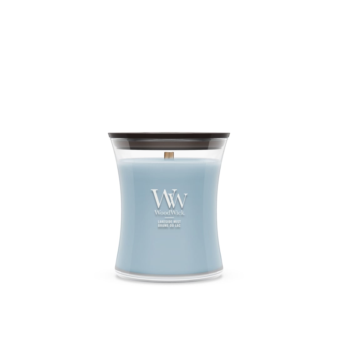 WoodWick Vela perfumada | Vela de tamaño mediano en forma de reloj de arena | Lakeside Mist | Regalos perfectos para mujeres