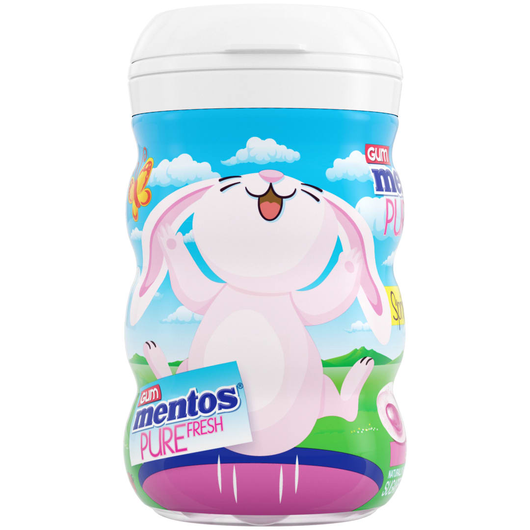 Mentos Gum Pure Fresh Sugar Free Chewing Gum Bubble Fresh 50 pc Easter Bunny Curvy Bottle