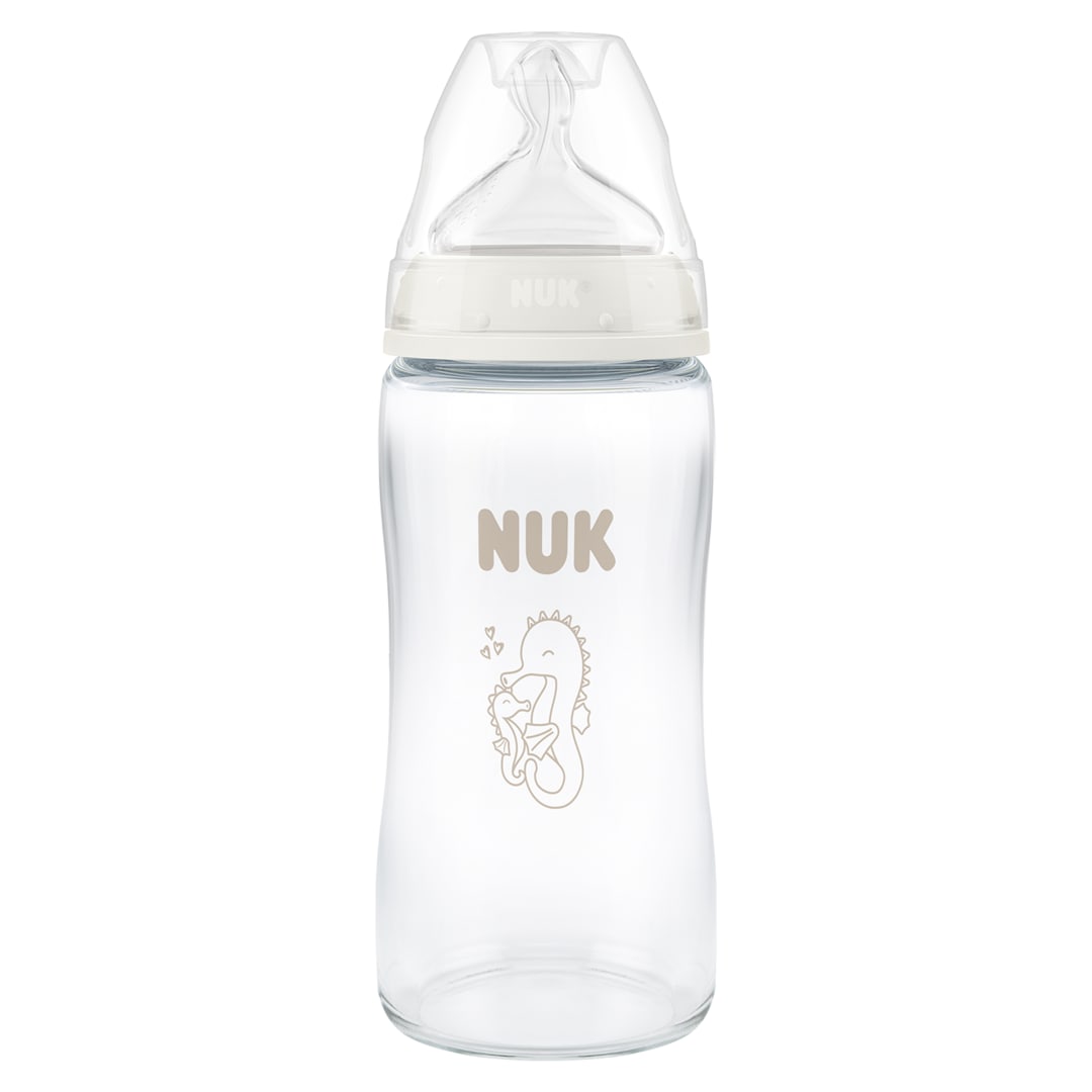 NUK FC BTL GLASS 240ML/8Z M CA SEAHORSE