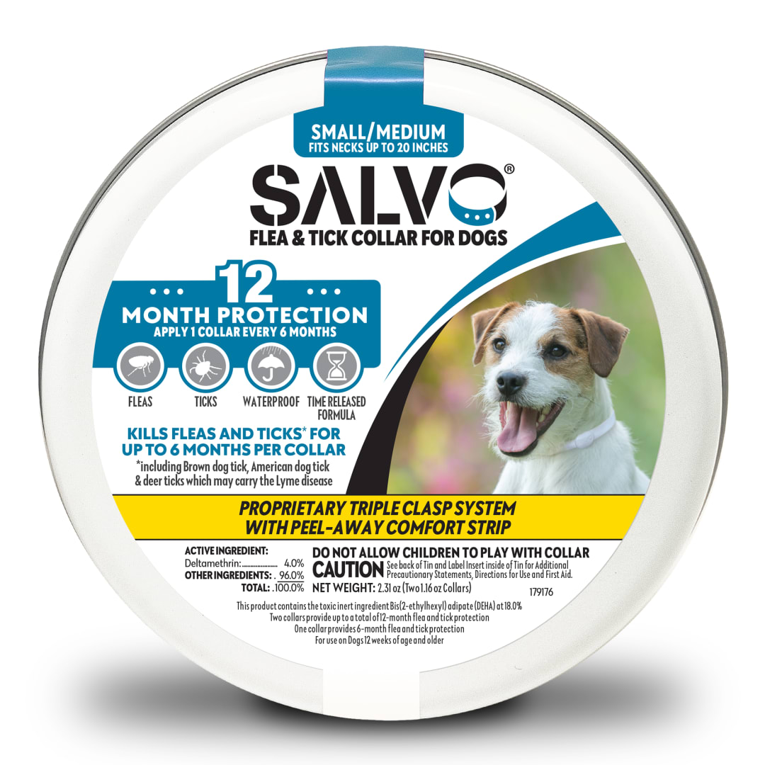 SALVO Flea and Tick Collar for Dogs - Pack of 2 for 12 Months of Protection - Flea and Tick Prevention for Dogs (Small/Medium)