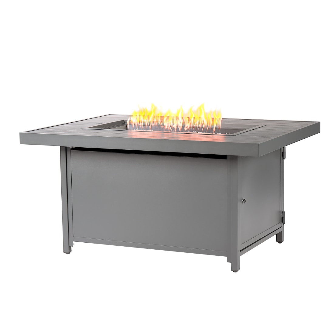 Rectangular 48 in. x 36 in. Aluminum Propane Fire Pit Table, Glass Beads, Two Covers, Lid, 55,000 BTUs in Grey Finish