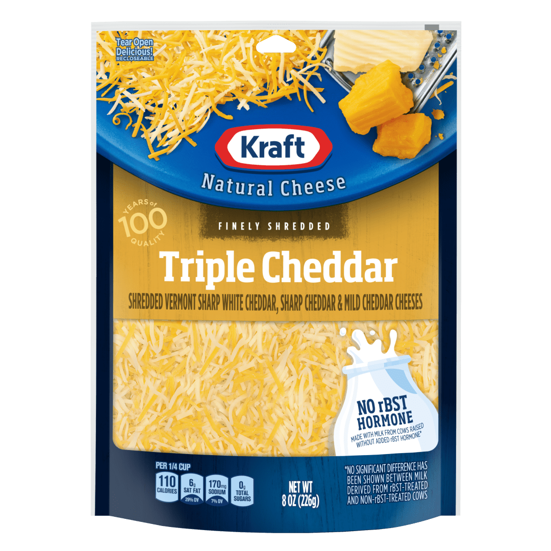 Kraft Natural Triple Cheddar Finely Shredded Cheese, 8 oz Bag