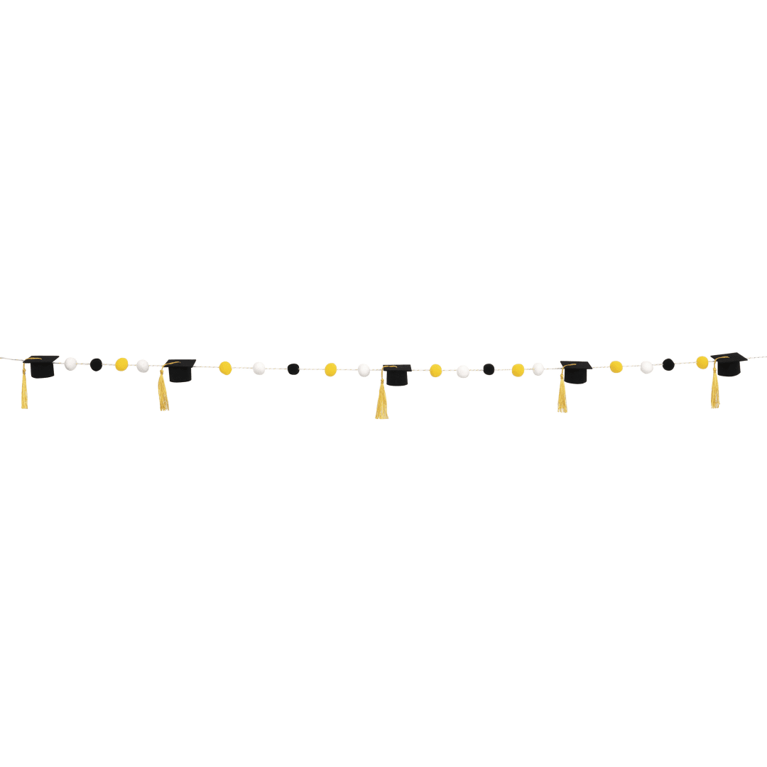 Felt Ball &amp; Fabric Grad Caps with Tassels Garland, 4 ft