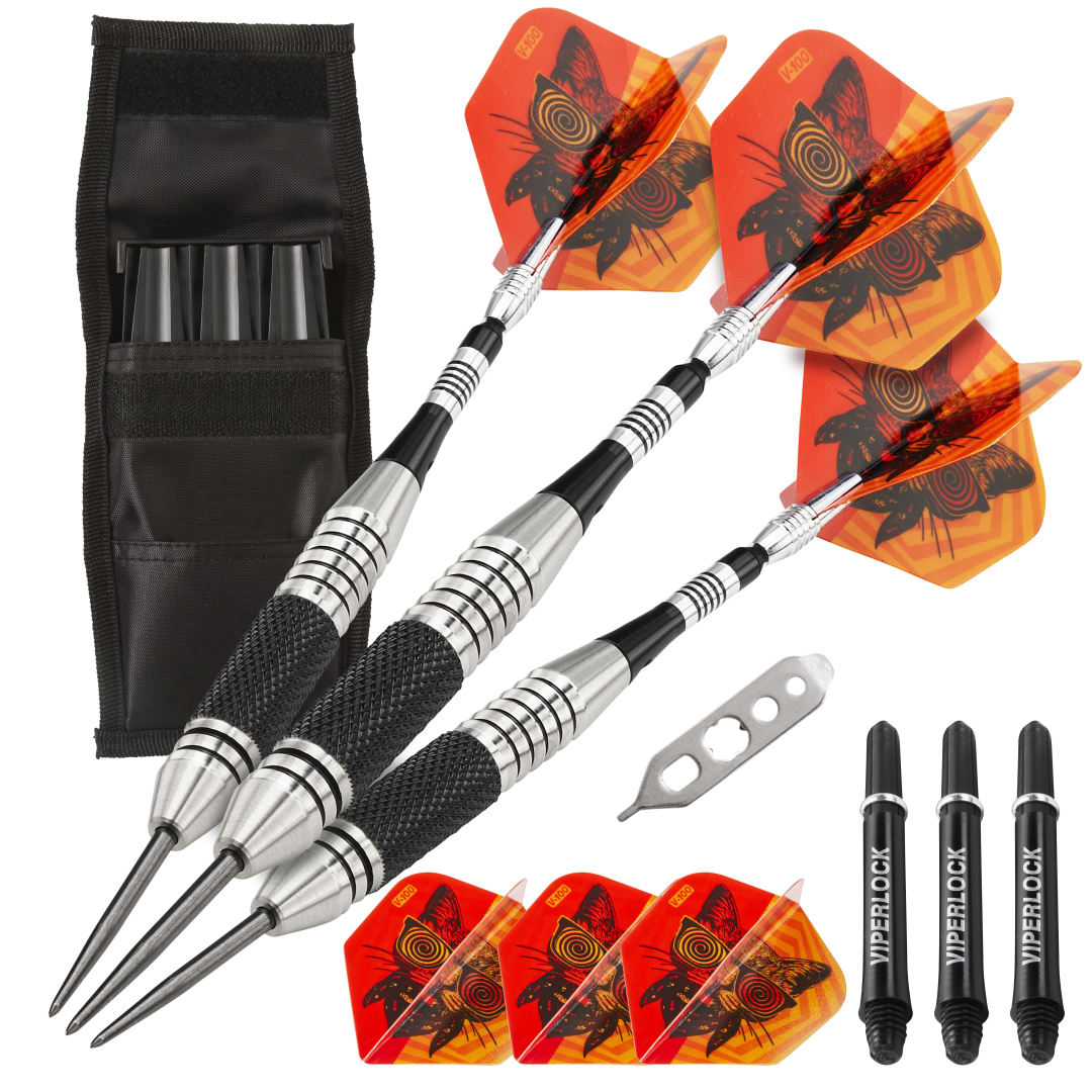 Viper The Freak Steel Tip Darts Knurled and Grooved Barrel 22 Grams and Casemaster Single Black Dart Case