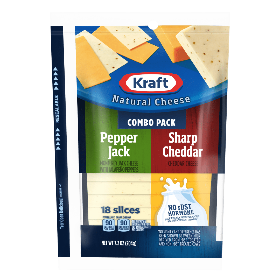 Kraft Pepper Jack &amp; Sharp Cheddar Cheese Slice Combo Pack, 18 ct Pack