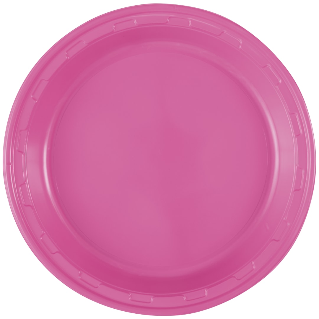 Hot Pink Solid Round 10" Plastic Dinner Plates, 50ct