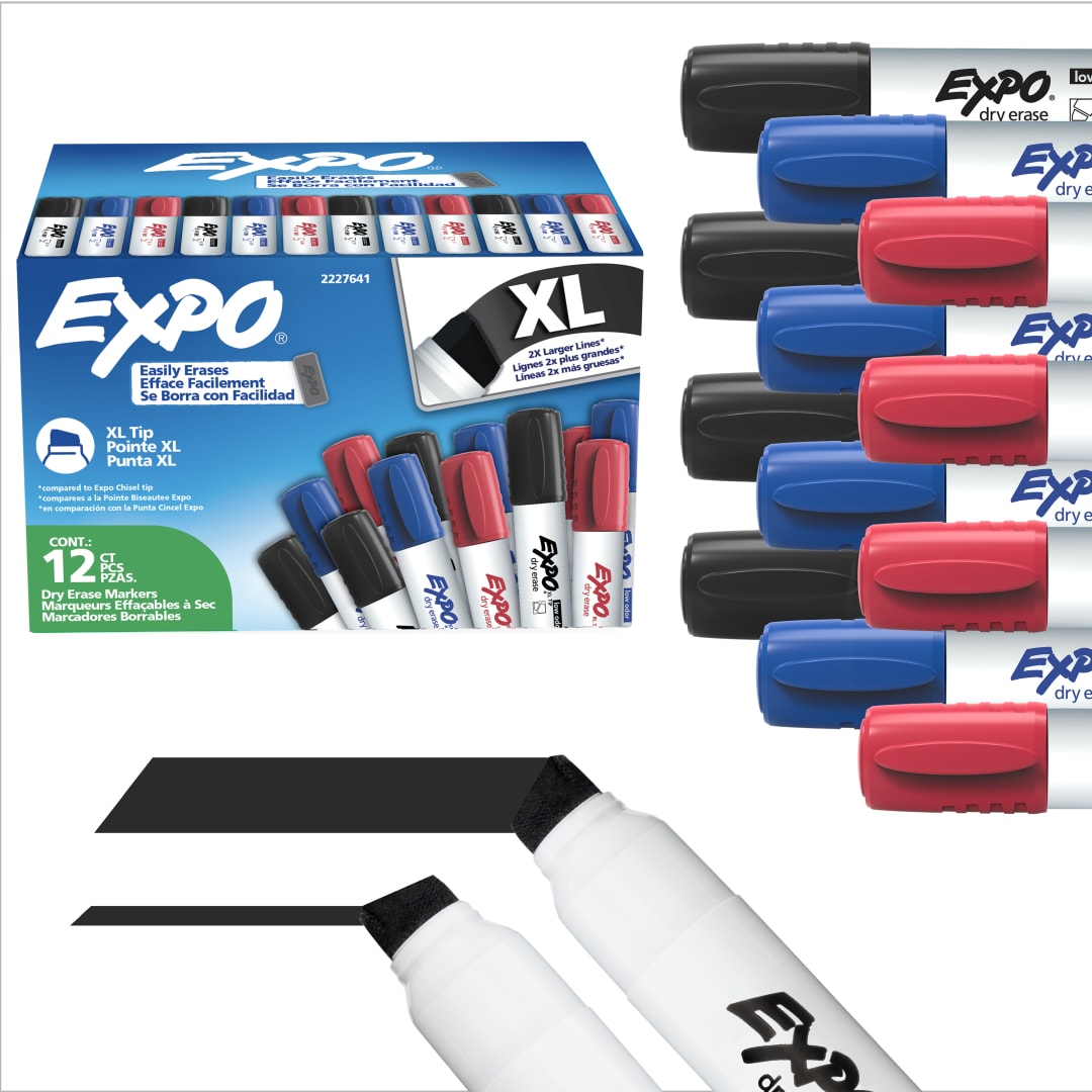EXPO Dry Erase Markers, Low Odour Ink, Assorted, XL Tip, 12 Count
